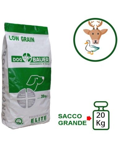 Sacco 20 Kg crocchette Low Grain Cervo e Anatra Dogbauer
