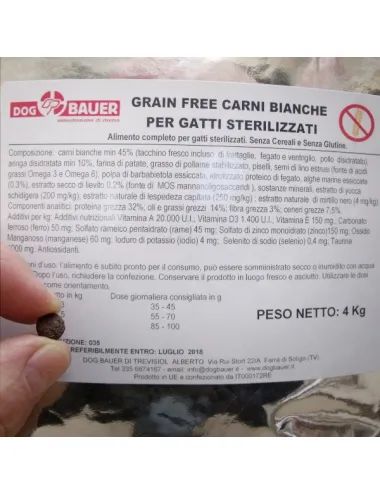 etichetta crocchette per gatti sterilizzati senza cereali Dogbauer
